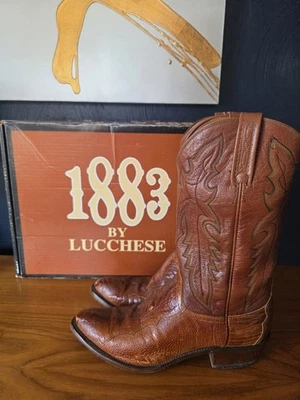 Men’s Lucchese 1883 Ostrich Leg Cowboy Boots In Brown Caramel Color Size 10D - Photo 1/4