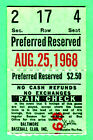 Carl Yaz Hr #154-8/25/68 Ticket Stub-Red Sox/Orioles-18 Innings!