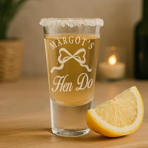 Personalisiertes Hen Do Schnapsglas - Schleifenband Design | individueller Name, Junggesellinnenabschied Geschenk - Bild 1 von 6