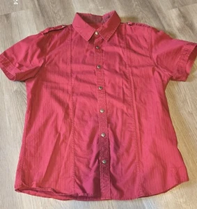 Vintage Guess Button Down Mens Large Red Short Sleeve Y2K Aesthetic - Picture 1 of 13