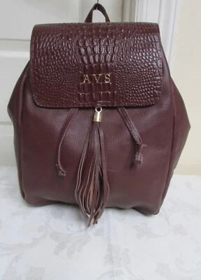 Palo Rosa Genuine Leather & Croc Embossed Drawstring Wine Color Backpack Handbag - Image 1 of 4