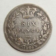 1886 GREAT BRITAIN SIX 6 PENCE VICTORIA STERLING SILVER WORLD COIN