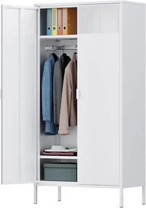 Elegro 71"H White Metal Wardrode Cabinet,Metal Aromoire Waadobe Closet With Door - Picture 1 of 7