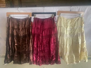 Skirts Women tier Sateen lace Crinkle Midi spring Green ivory sale Velvet - Picture 1 of 22