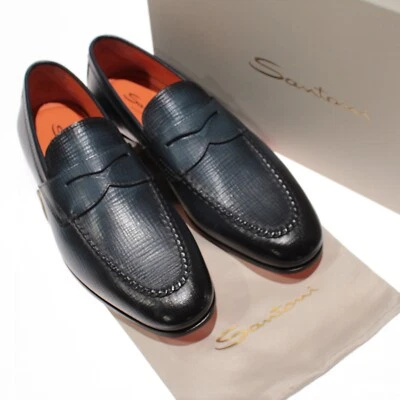 Santoni NWB Door Loafers Size 8.5 US 9.5 in Blue Leather Made in Italy - Image 1 of 4