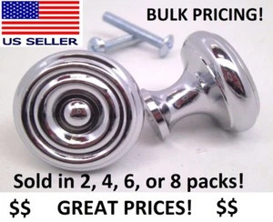 USA CHROM RUNDER RING WELLE BULLSEYE KÜCHE SCHRANK KOMMODE KNAUF ZIEHEN 1-1/4" NC - Bild 1 von 7