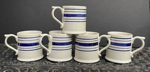Ralph Lauren *FARMSTEAD TICKING Blue 5 MUGS Coffee Tea Cups Ironstone ENGLAND - Picture 1 of 10