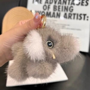 Real Mink Fur Elephant Keyring Pompom Bag Charm Bag Car Phone Pendant Keychain - Picture 1 of 9