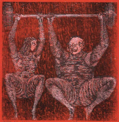 Holzstich Original DIE AKTIVEN IV von Robert Schanzenbacher - Bild 1 von 3