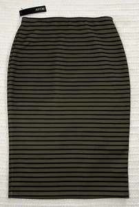 NWT APT.9 APT 9 Olive Navy Striped Scuba Pencil Skirt Fitted Below Knee Medium - Picture 1 of 7