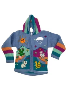 Hand Knit Hooded Sweater Girls Sz 3T Full Zip Animals Spring Easter NWT - Picture 1 of 6