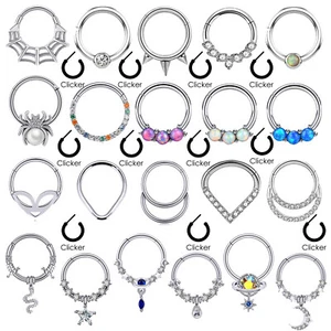 Anello naso incernierato segmento clicker setto pendente 16G orecchio cartilagine daith labbro -UNO - Foto 1 di 37