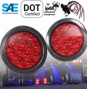 (2) NEW LED 4" Red Round STOP TURN TAIL Light Grommet Pigtail Truck Trailer USA - Foto 1 di 8