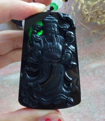Colgante Certificado Negro Verde Birmania Natural A Jadeíta Dinero Dios 财神墨翠 577267 Foto 1 de 4