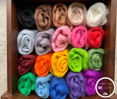Heidifeathers® Needle Felting Wool 'Variety Mix' - 20 Colours Merino Wool - 100g - Image 1 of 4