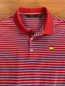 Masters BY BOBBY JONES Augusta Golf Polo Shirt Red Striped Mens L 100% Cotton - Picture 1 of 5