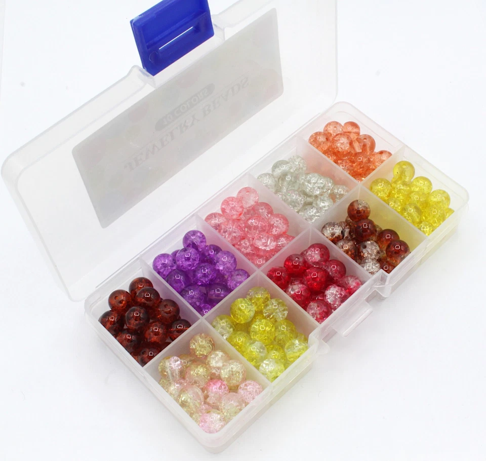 A small box of 8mm Round Crackle Glass Beads. 180+ beads. bead04d - Image 1 of 1
