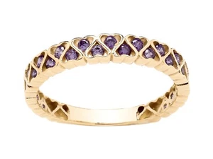 9ct Yellow Gold Amethyst Heart Eternity Ring size J K L M N O P Q R S - Picture 1 of 7