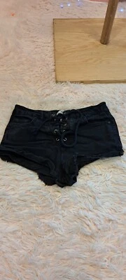 Pantalones cortos para mujer Refuge negros de algodón liso de tiro alto con cordones talla 2 Foto 1 de 4