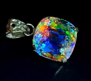 Cojín natural topacio místico 97,45 quilates + 925 plata maciza arco iris colgante piedra preciosa - Imagen 1 de 7