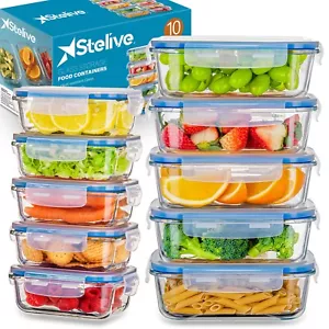 Stelive 10 PCs Glass Food Containers, Airtight Glass Meal Prep Containers - Picture 1 of 12
