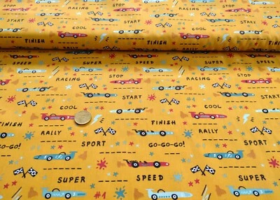 Yannik senf Baumwolle Popeline Webware Autostoff Meterware Stoff für Jungs 50 cm - Bild 1 von 2