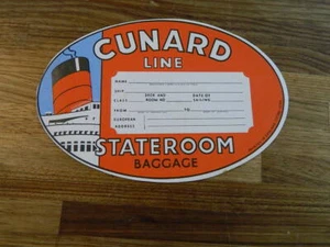 CUNARD LINE STATEROOM BAGGAGE STICKER Vintage 1950s Unused. Gummed - Foto 1 di 2