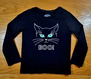 BLACK CAT Boo! Halloween Logo 100% Cotton Black T-Shirt Kid's Size Girl's (6/6X) - Picture 1 of 2