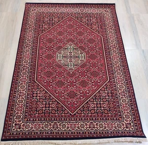 Vintage 4 x 6 Wool Hand Knotted Bidjar Area Rugs Red Beige Knotted Oriental Rugs - Picture 1 of 13