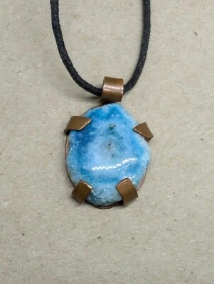 Collar de cobre artesanal de cuarzo solar azul hecho a mano .A34g Foto 1 de 4