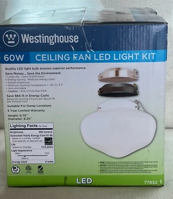 Westinghouse 9W LED 60W Equivalent Ceiling Fan Light Kit 77852 BNIB! SHIPS FREE! - Image 1 of 4