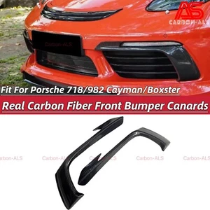 For Porsche 718 Boxster Cayman 16-19 Carbon Fiber Front Bumper Fog Air Vent Fins - Picture 1 of 10