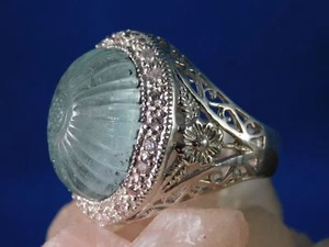 Gigantic 18.64 ct. Hand Carved Aquamarine & Diamond 1920's Style Ring - Imagen 1 de 9