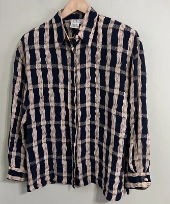 Camisa grande vintage para piano 100 % seda mangas completas estampado geométrico con botones para mujer Foto 1 de 4