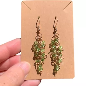 Rose Gold & Multifacted Peridot Beaded Dangle Drop Earrings Gold Crystal Jewelry - Picture 1 of 7
