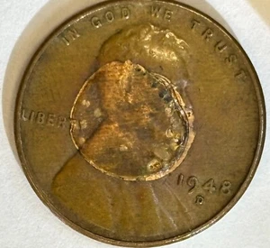 1948-D Wheat Penny Cent Mint Error-Possible Struck Through Or Lamination Error - Picture 1 of 8