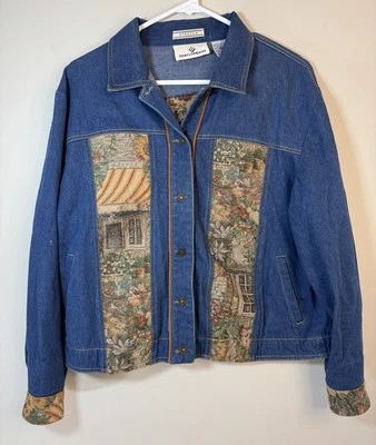 Chaqueta vaquera Erin London para mujer L borgoña tapiz artístico Blazer LS Foto 1 de 4