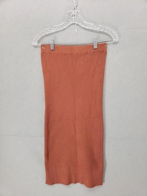 Lulus Skirt Womens Small Rust Ribbed Knit Midi Pull On Stretch Slit Back Casual - Image 1 of 4