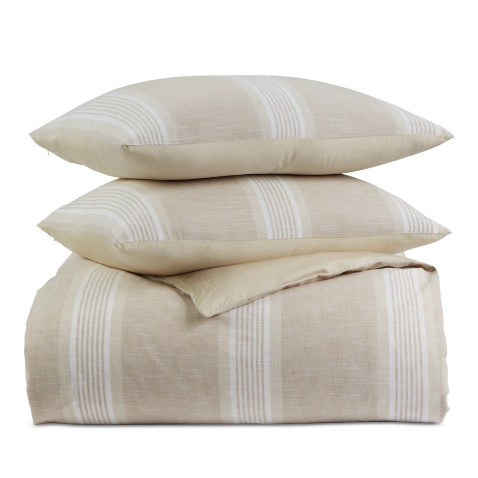 Charter Club Damask Designs Clifton Stripe KING Duvet & 2 Shams Set FLAX - $340 - Image 1 of 4