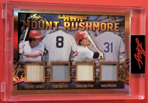 Yogi Berra GAME USED JERSEY CARD #7/30 Johnny Bench BAT CARLTON FISK Mike Piazza - Picture 1 of 3