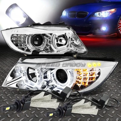 CHROME HALO PROJECTOR HEADLIGHT+CORNER+6000K WHITE LED SYSTEM FOR 05-08 BMW E90 Foto 1 de 4