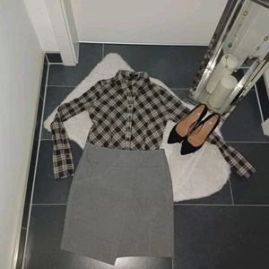 Set outfit S 34 36 Blusenhemd zero kariert Rock grau elegant Business-Look Top - Bild 1 von 5