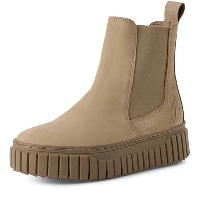Tamaris Stiefelette Beige Nubukleder Plateau Chelsea Gummizug Boot