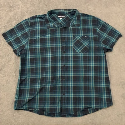 Reef Short Sleeve Green Black Blue Check Plaid Button Up Shirt Men's Size 2XL - Image 1 of 4