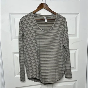 Athleta Black and White Striped V-Neck Long Sleeve Top M - Picture 1 of 4