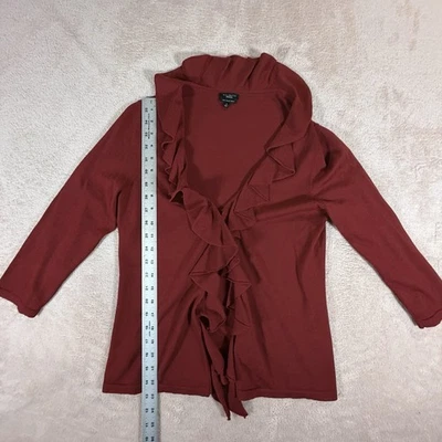 Top Talbots Mujer M Borgoña Mezcla Lana Volantes Cuello Manga 3/4 Tejido Suave Foto 1 de 4