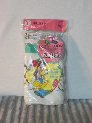 复古 1991 年 Beauty and the Beast Girls 尺寸 2 Fruit of the Loom 真菌美国 3 个内裤 — 第 1/4 张图片