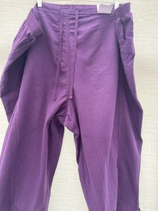 Dark Purple Cotton 3/4 Length Trousers, Elasticated Tie Waist, Pockets 19” Leg - Picture 1 of 9