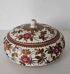 Wooden Chapati Box Round Hand Turned and Painted Rotis Snacks Trinkets Boho - Picture 1 of 17