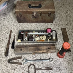 Vintage Tool Box With Tools And Items - Picture 1 of 13